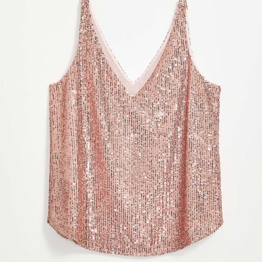 NWT LOFT pink sequin v-neck top size small petite